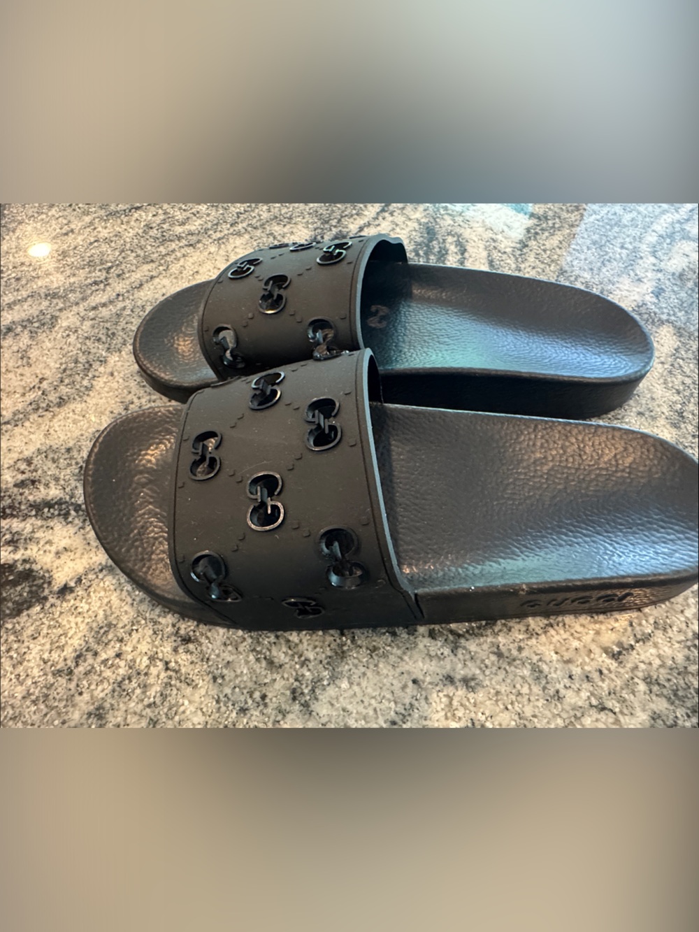 Gucci women’s Black Logo Slide Sandals size 42- fits 9-10